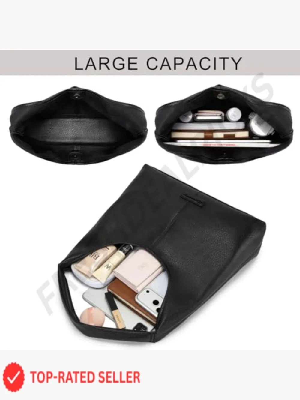 Slouchy Soft Hobo Shoulder Bag Tote with Pouch Magnetic Closure Faux Leather